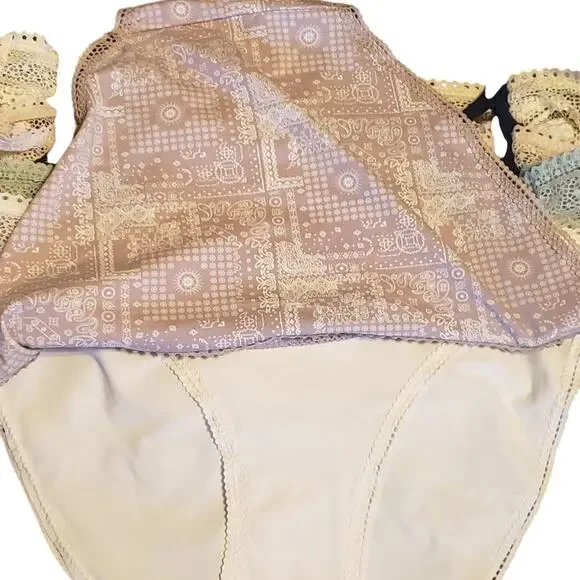 NEW Lucky Brand 5 pk multi color/pattern lace waisted bikinis L‎ - Picture 6 of 8